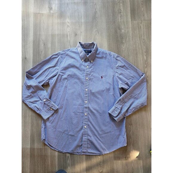 Ralph Lauren Mens XL Blue & White Gingham Check Button-Down Shirt 100% Cotton - Picture 2 of 8
